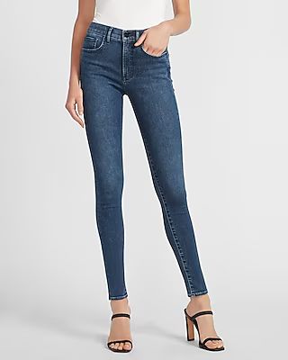 Mid Rise Faded Dark Wash Skinny Jeans, Women's Size:10 Long | Express