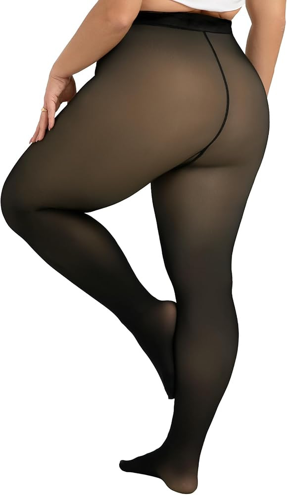 Tournesol Plus Size Women's Fleece Lined Tights Fake Translucent Thermal Pantyhose Sheer Thick Wa... | Amazon (US)