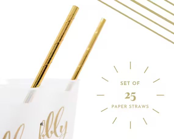 Set of 25 Paper Straws - Gold Foil Paper Straws - Biodegradable Straws - Paper Party Straws - Bri... | Etsy (US)