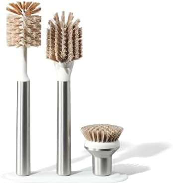 Ionic Brush Set, Magnetized to Stand Upright, Stainless Steel with Replaceable Heads, Silver | Amazon (US)