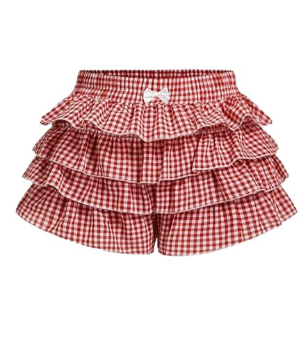 Tiered Layered Ruffle Mini Shorts Gingham Bloomers Frill Bottoms Low Rise Boy Shorts Plaid Mini Pj Boxers(Layer Red,Medium) | Amazon (US)