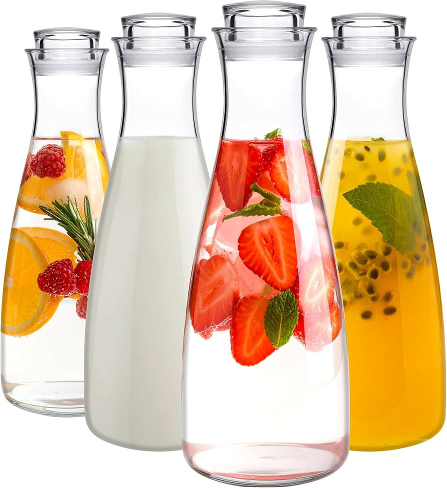 Amazing Abby - Cara - 4-Pack Acrylic Carafe (52 oz), Plastic Carafe with Lid, Fridge Jug, Round, ... | Amazon (US)