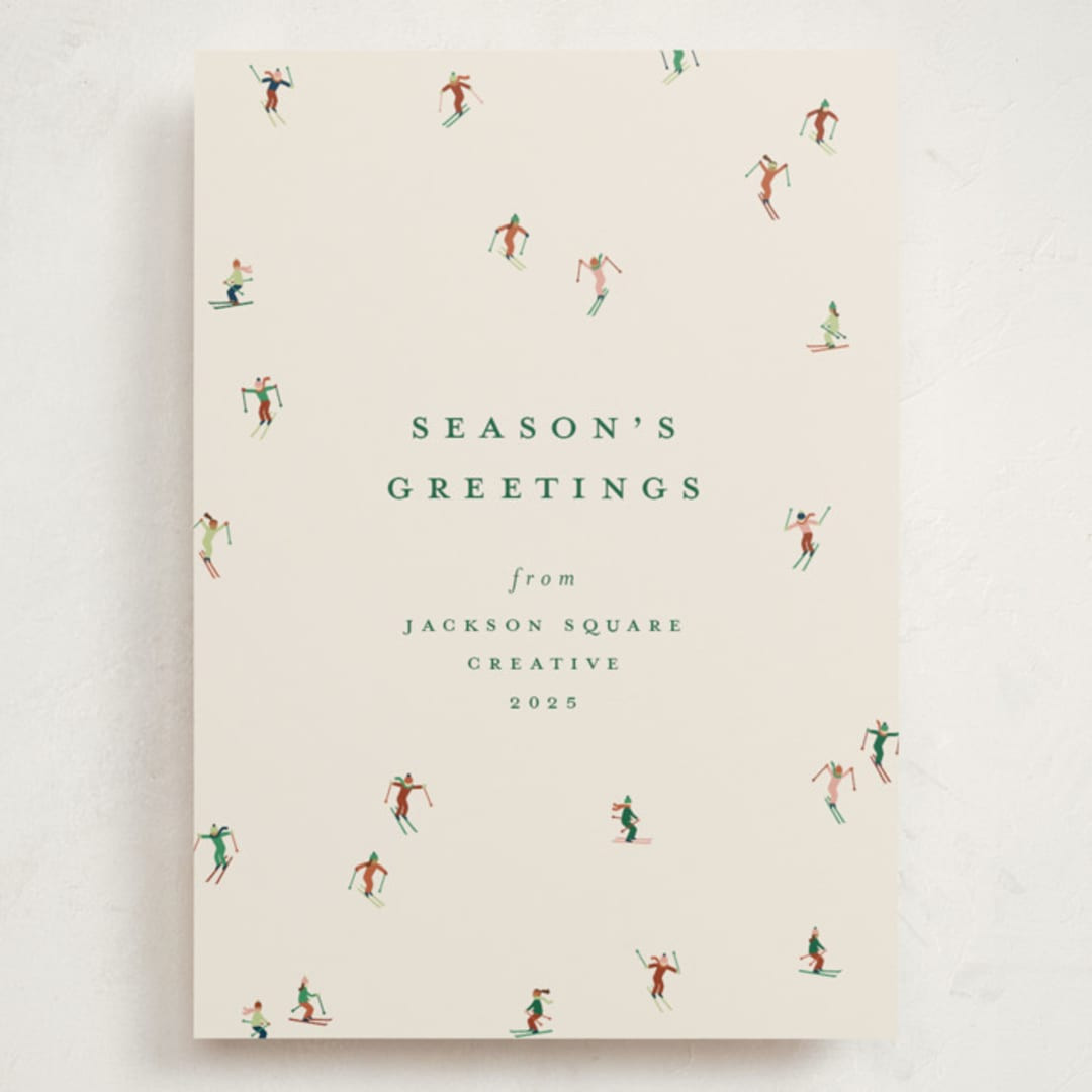 "festive skiers" - Customizable Grand Holiday Cards in Blue by Ellen Schlegelmilch. | Minted