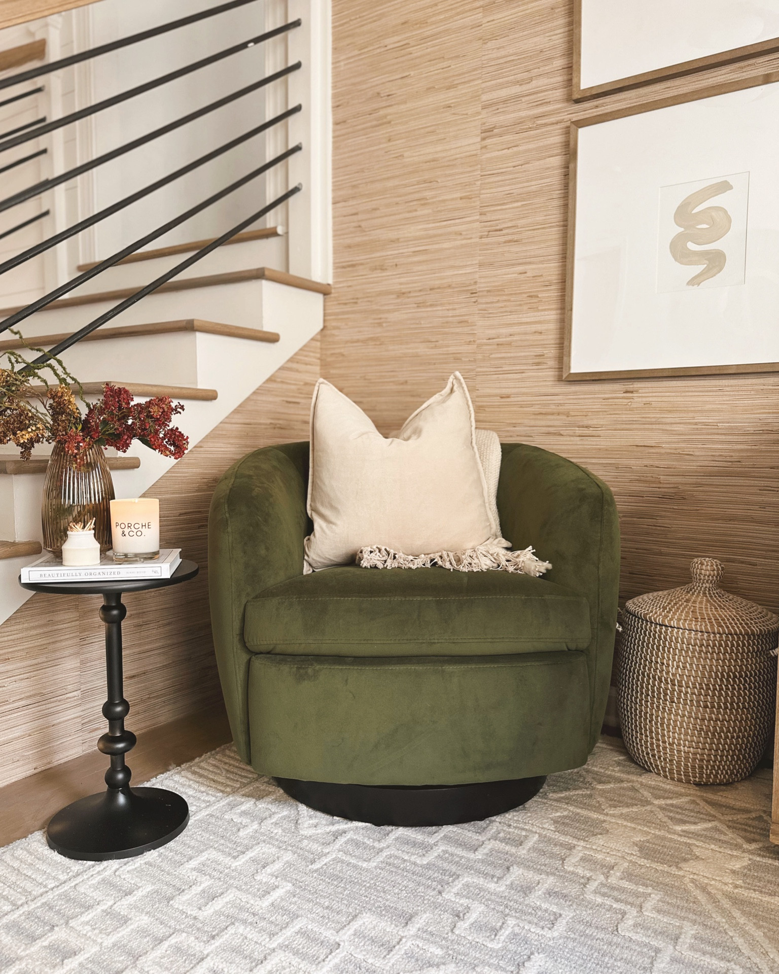 Cozy corner in my home office with Joss & Main for the Fall 🍂 Velvet swivel chair, black aluminum side table with Amber vase and Fall stems 🫶🏼 Perfect chair for curling up with a book and coffee drinking ☕️ @jossandmain  #jossandmainpartner #jossandmaincommunity #jossandmainedit #myjossandmain #fall #velvet #chair

#LTKHome #LTKSeasonal