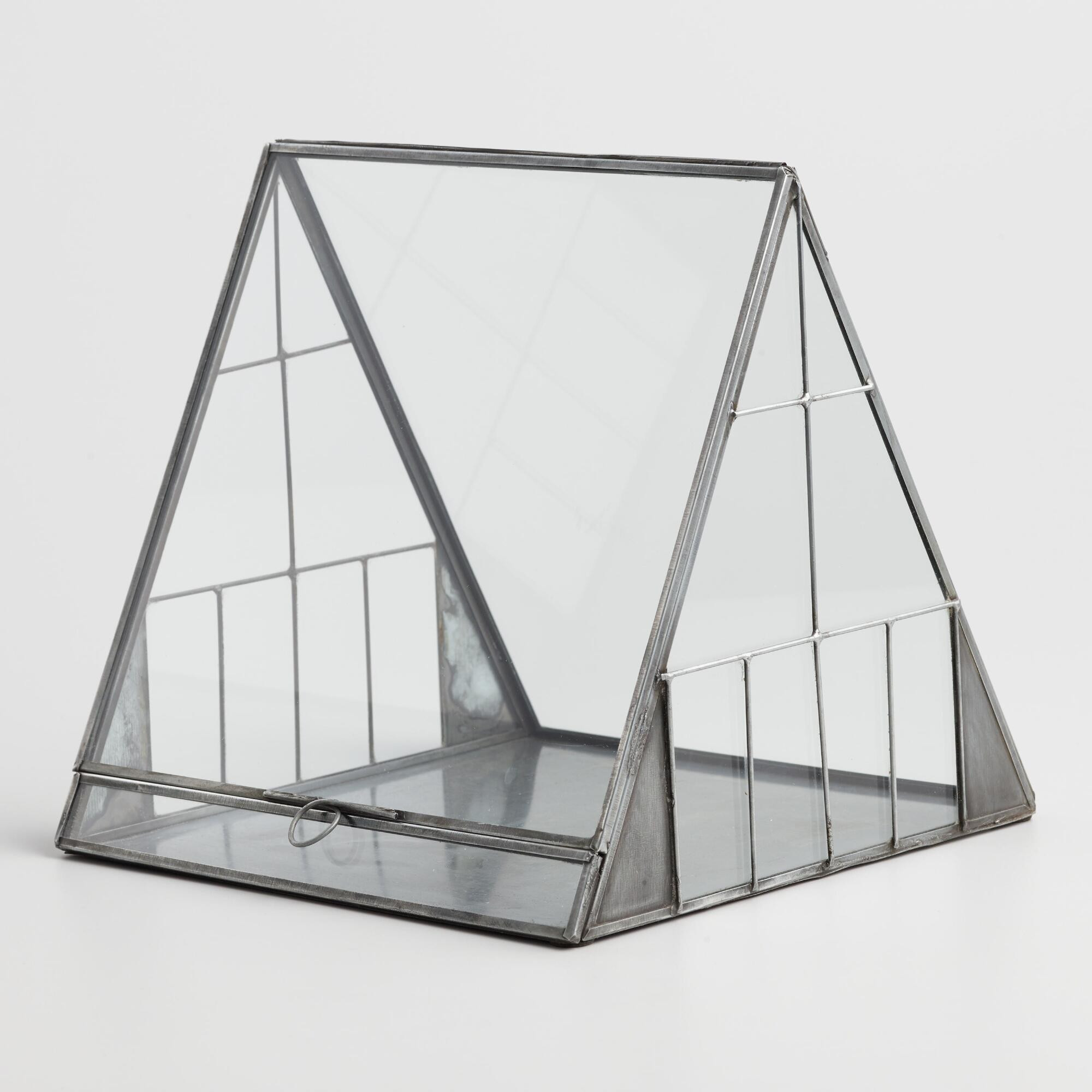 Antique Zinc Slanted House Terrarium: Gray/Metallic - Glass  by World Market | World Market