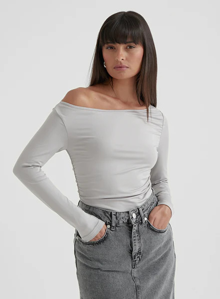 Grey Asymmetric Long Sleeve Top - Jilly | 4th & Reckless