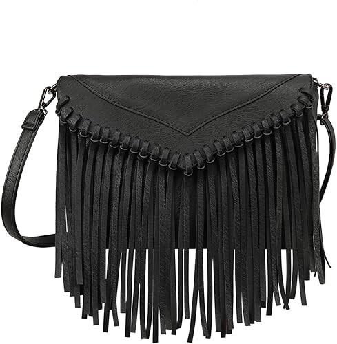 HDE Women's PU Leather Hobo Fringe Crossbody Tassel Purse Vintage Small Handbag | Amazon (US)
