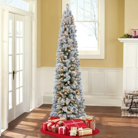 Holiday Time Pre-Lit 7' Colorado Flocked Pencil Artificial Christmas Tree, Clear-Lights | Walmart (US)