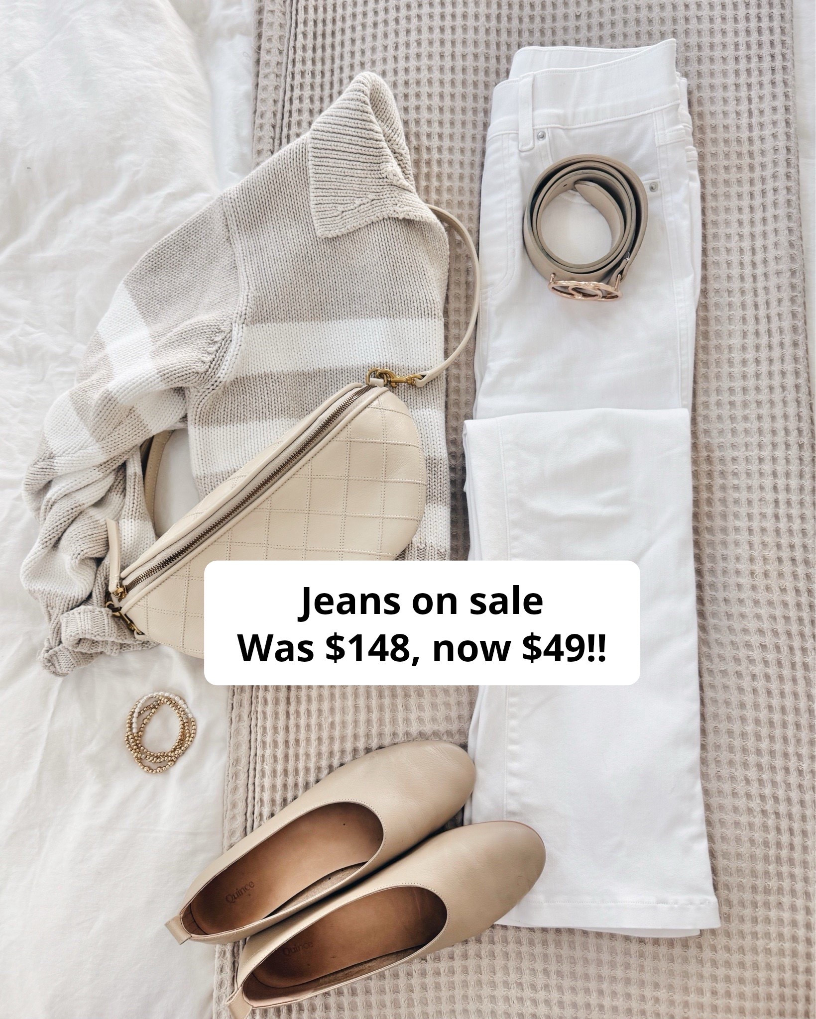 Xs organic cotton sweater. I am 5’11” and have small tall in the white jeans (on major sale!).  Taupe shoes true to size but size up if between sizes. 

#LTKSaleAlert #LTKTall #LTKootd