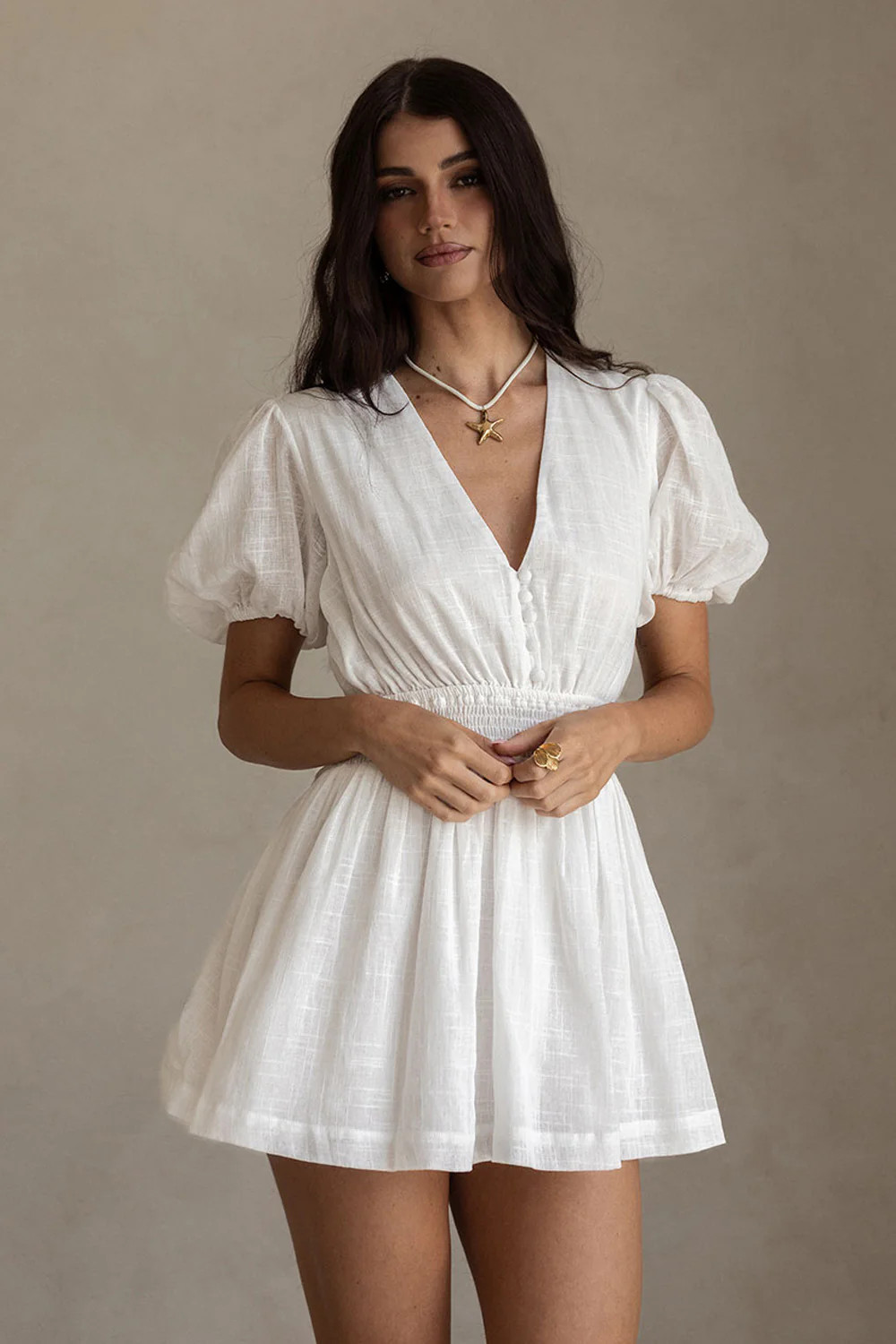 White Cheesecloth Puff Sleeve Mini Inka Dress | Sabo Skirt AU