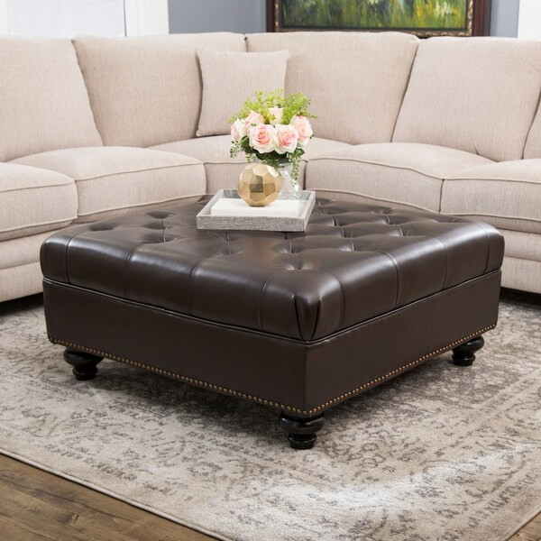 Abbyson Frankfurt Tufted Brown Leather Ottoman | Bed Bath & Beyond