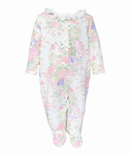 White & Pink Floral Quilted Charlotte Footie - Newborn & Infant | Zulily