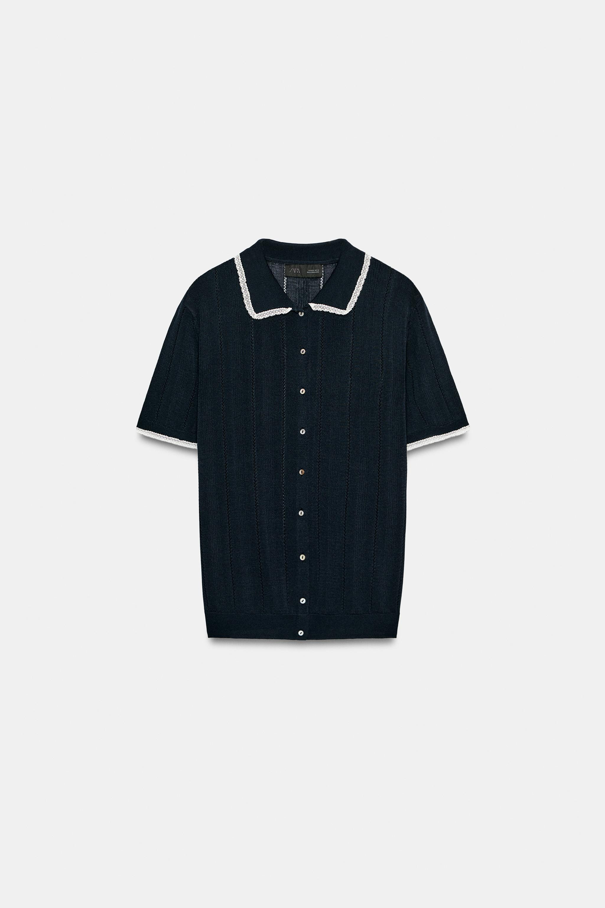 SHORT SLEEVE LACE TRIM KNIT POLO CARDIGAN | Zara Canada