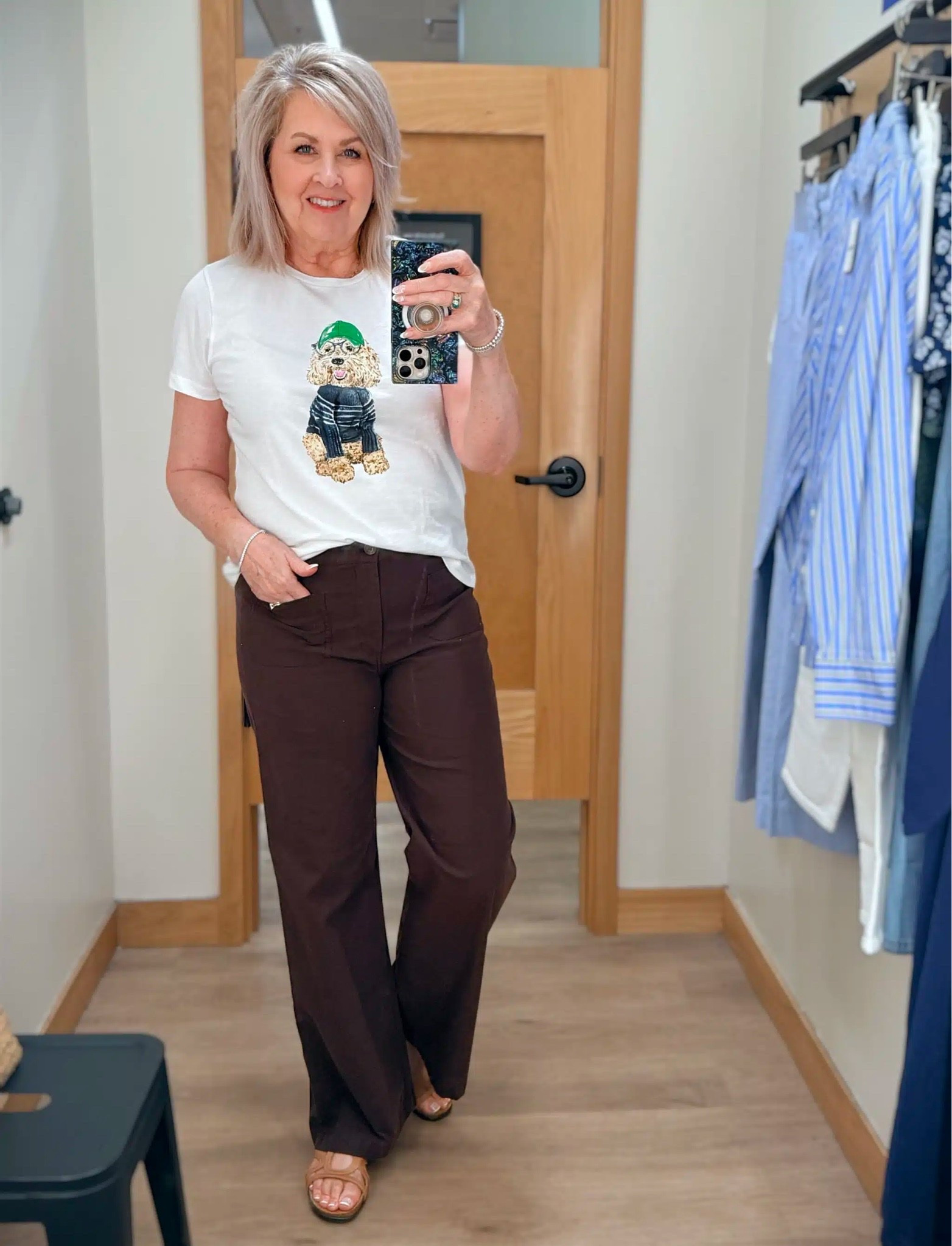 This look from J. Crew Factory is a little more casual with the graphic tee. I’m wearing a medium tee, but would have preferred a large for a looser fit. My brown wide leg pants are the a size 29.

#LTKootd #LTKgrwm #LTKWorkwear