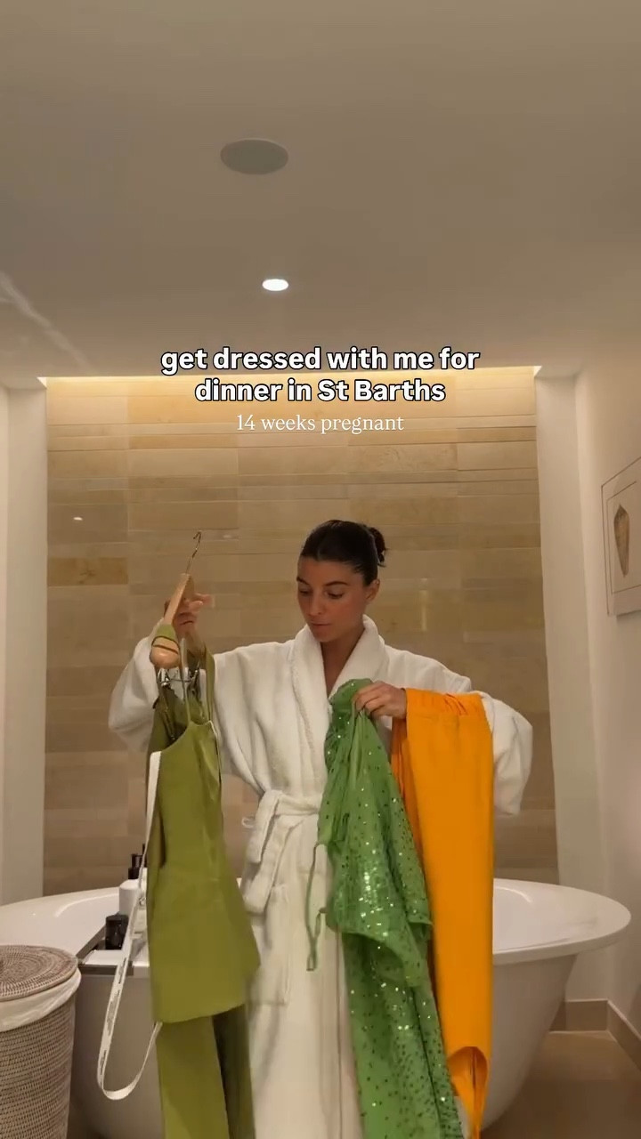 the decision was made for me 🤣 #stbarths #bumpstyle orange dress is from 2 years ago, sold out but linking it / others similar. Green set I’m wearing xs (normal size) but def need to size up with growing belly! Pants would 100% need to be hemmed in 5’2

#LTKgrwm #LTKBump #LTKootd