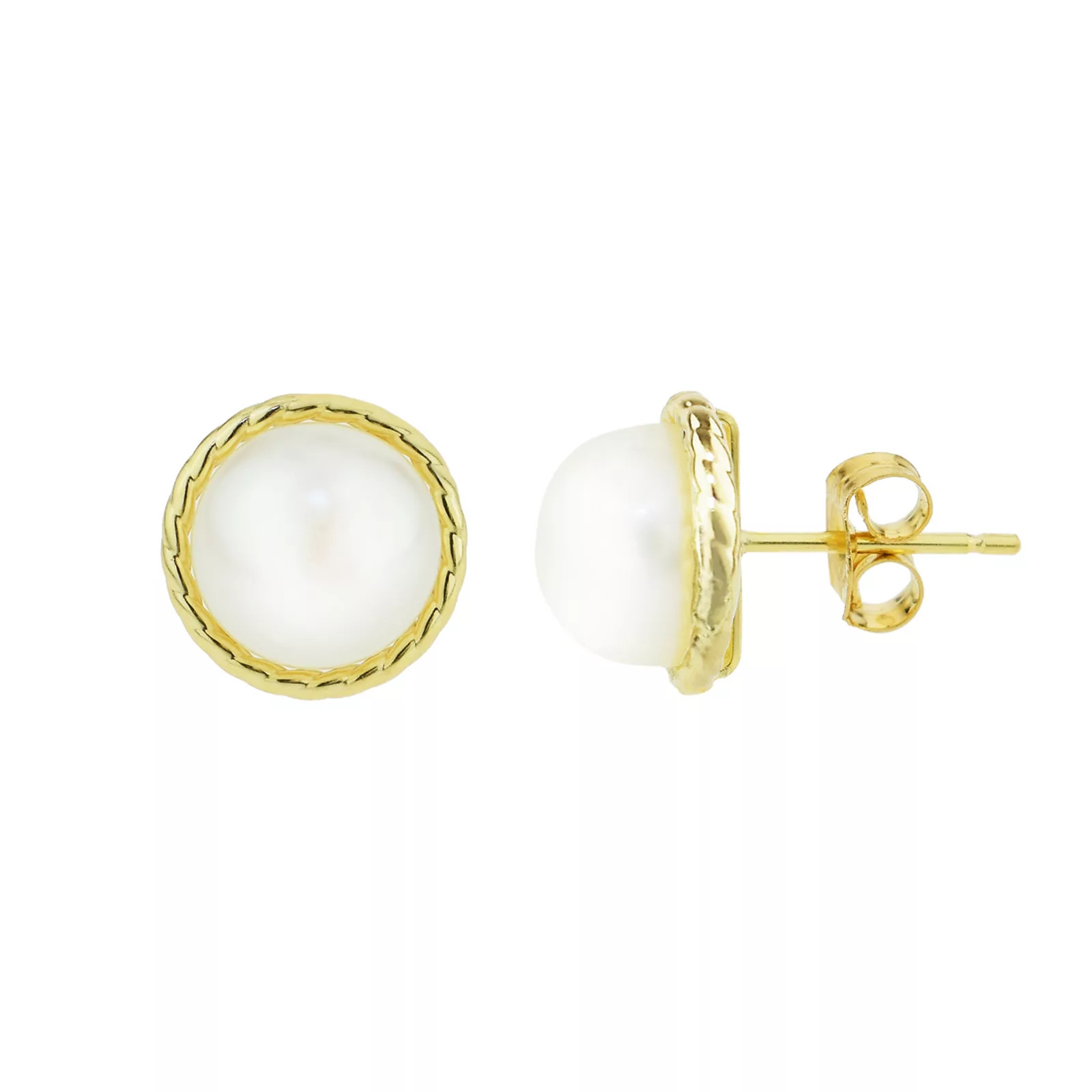 14k Gold Freshwater Cultured Pearl & Rope Accent Stud Earrings, Women's, White | Kohl's