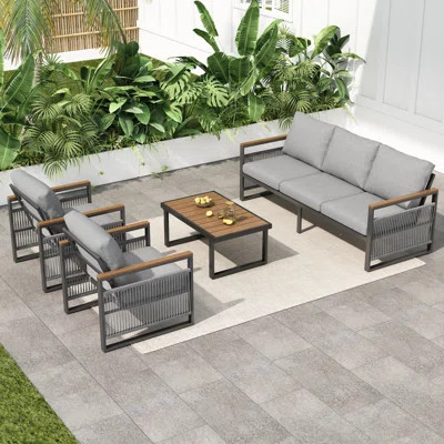 4-Pieces Outdoor Metal Patio Furniture Set, 5-Seat Patio Furniture Sofa Set With Cushion, Modern Outdoor Furniture Deep Seating For Porch, Garden, Bac | Wayfair North America