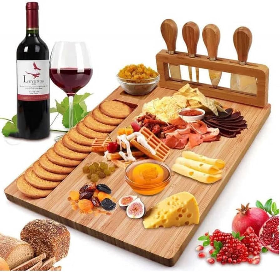 Bamboo Cheese Board and Cutlery Set - Charcuterie Board and Appetizer Serving Set - Serving Tray ... | Amazon (US)