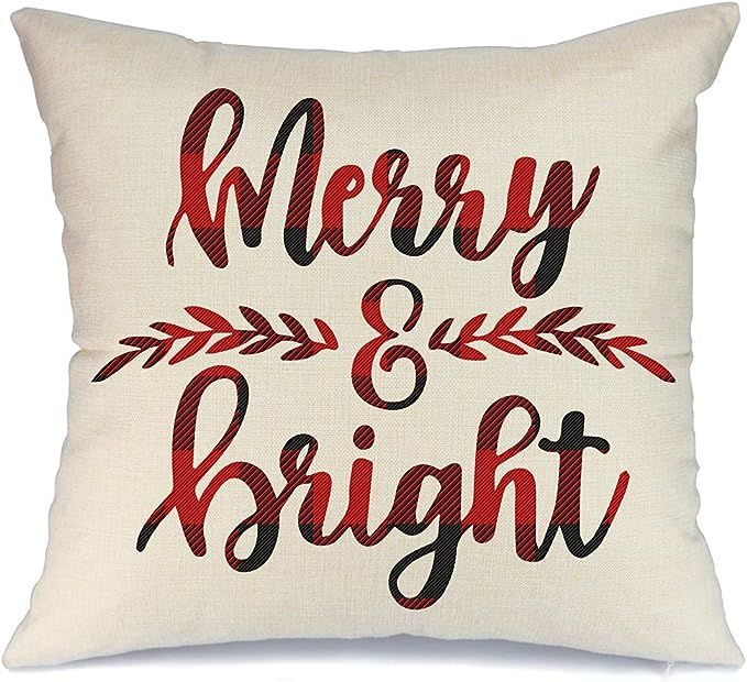 AENEY Farmhouse Christmas Plaid Pillow Cover 18x18 inch for Christmas Decor Black and Red Buffalo... | Amazon (US)