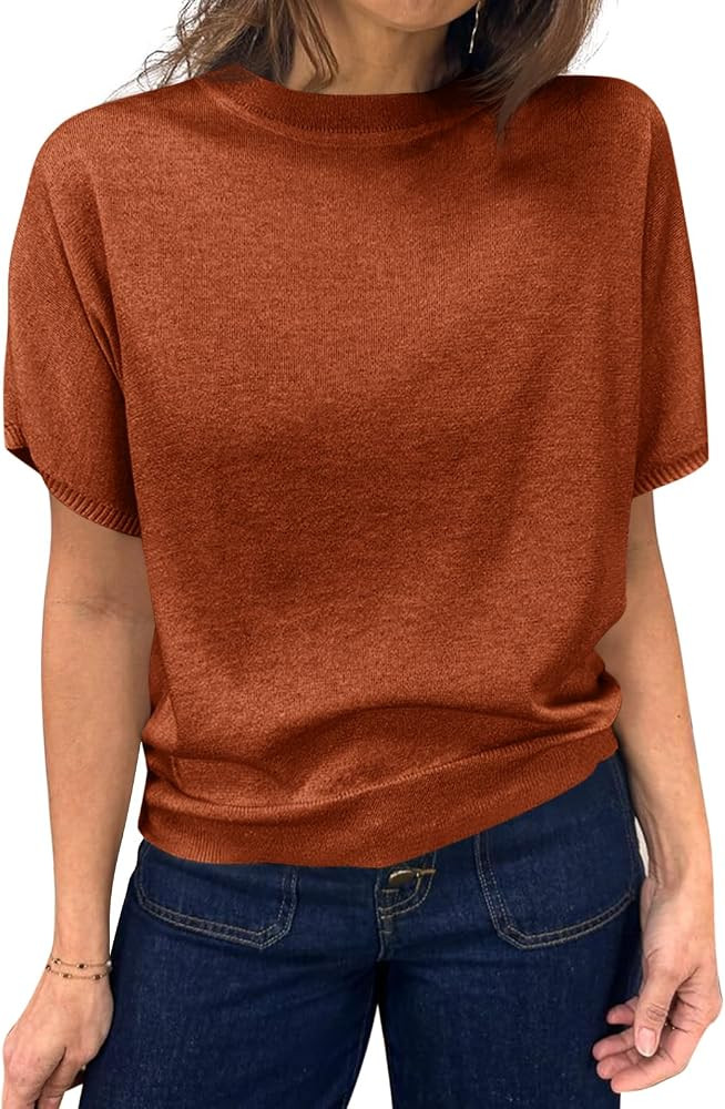 Saodimallsu Womens Short Sleeve Sweater Casual Basic Crew Neck Loose Knit Pullover Tops Summer Li... | Amazon (US)