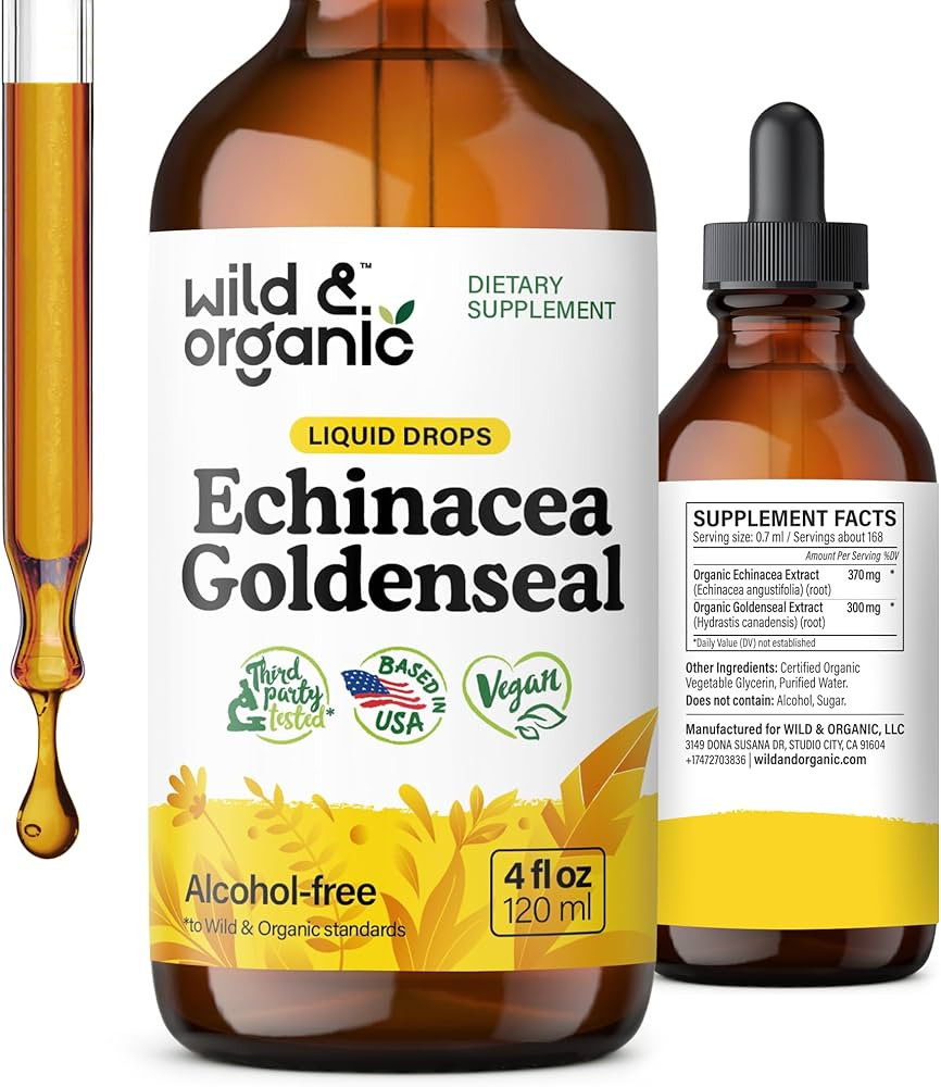 Wild & Organic Echinacea Goldenseal Tincture - Immune Support Drops with Echinacea and Goldenseal... | Amazon (US)
