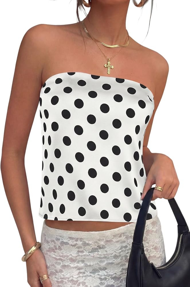 PRETTYGARDEN Strapless Tube Tops for Women 2026 Summer Sleeveless Backless Polka Dot Going Out To... | Amazon (US)