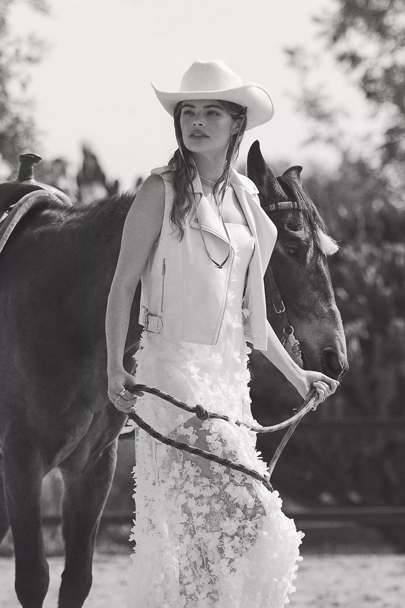 Helsi Audrey Square-Neck Floral Applique Sheer Midi Dress | Anthropologie (US)