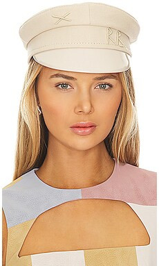 Ruslan Baginskiy Monogram Embellished Baker Boy Cap in Beige from Revolve.com | Revolve Clothing (Global)