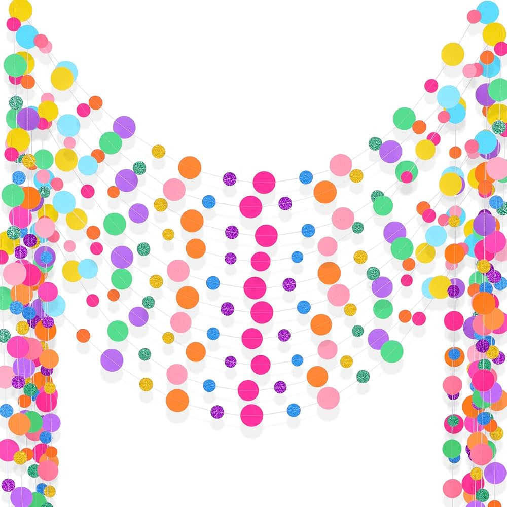 Paper Round Garland Hanging Rainbow Dots Confetti Garland Colorful Circle Streamers Candy Decorat... | Amazon (US)