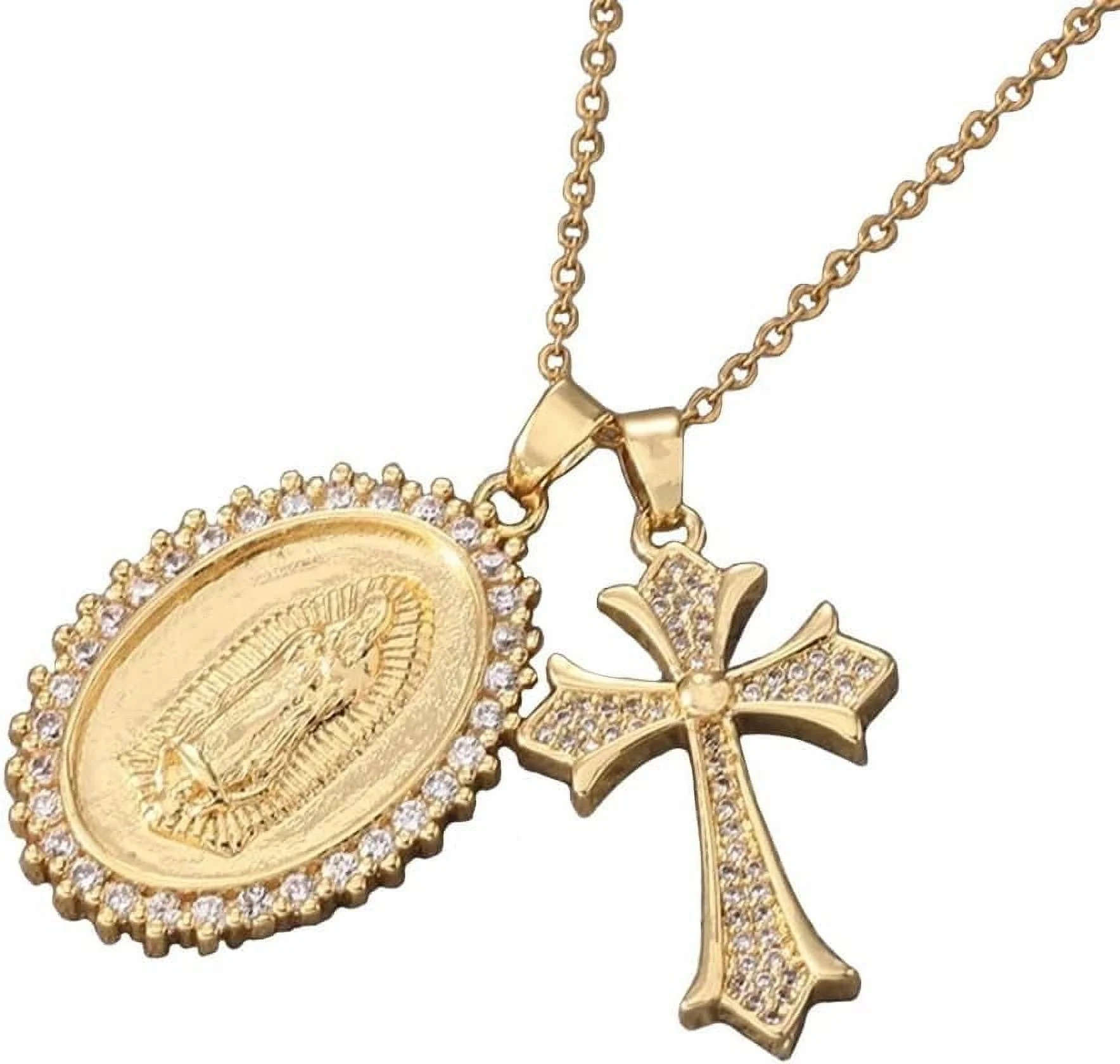 Cross Virgin Mary Pendent Gold Plated Cubic Zirconia Miraculous Medal Necklaces | Walmart (US)