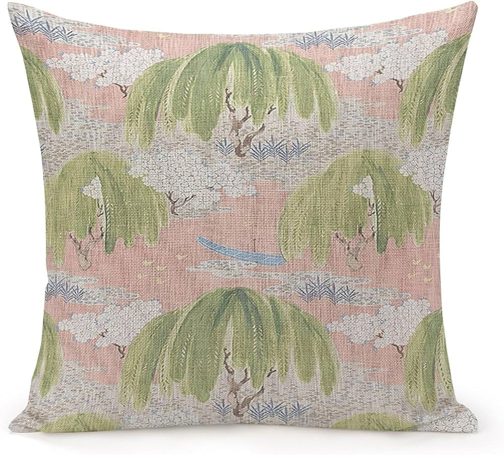 Thibaut French Fabric Willow Tree Green Pink Check Throw Pillow Cover,Traditional Checkered Decor... | Amazon (US)
