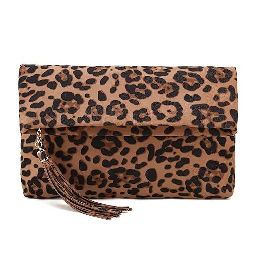 Charming Tailor Leopard Clutch Bag for Women Tassel Foldover Clutch Faux Suede Dressy Purse for D... | Amazon (US)