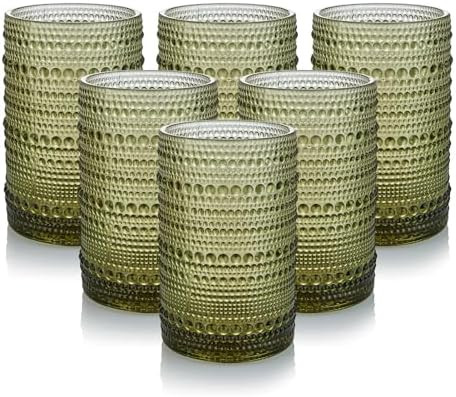 Hobnail Drinking Glasses Set of 6,15 oz Vintage Glassware Set Cocktail Glass Set, Embossed Green ... | Amazon (US)