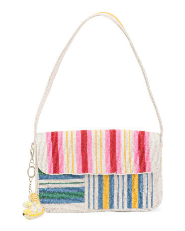 Striped Beaded Bag With Charm For Women, Leather | TJ Maxx