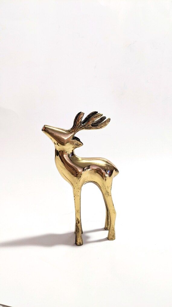 Vintage mid century brass reindeer figure statue figurine Christmas decor tabletop shelf mantle p... | Etsy (US)