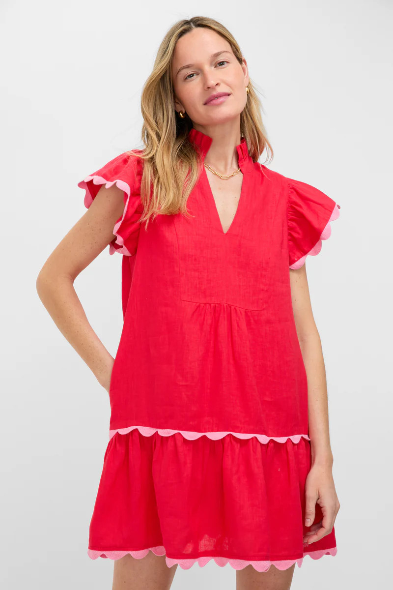 Hibiscus Red Linen Flutter Sleeve Bella Dress | Tuckernuck (US)