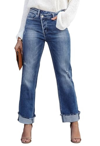 Metietila Jeans for Women Trendy High Waisted Corssover Boyfriend Jeans Distressed Stretchy Denim... | Amazon (US)