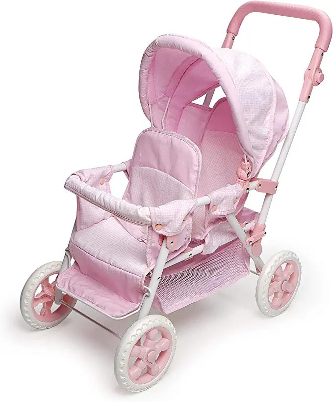 Badger Basket Folding Double Front-to-Back Doll Stroller (fits American Girl Dolls), Pink/White | Amazon (US)