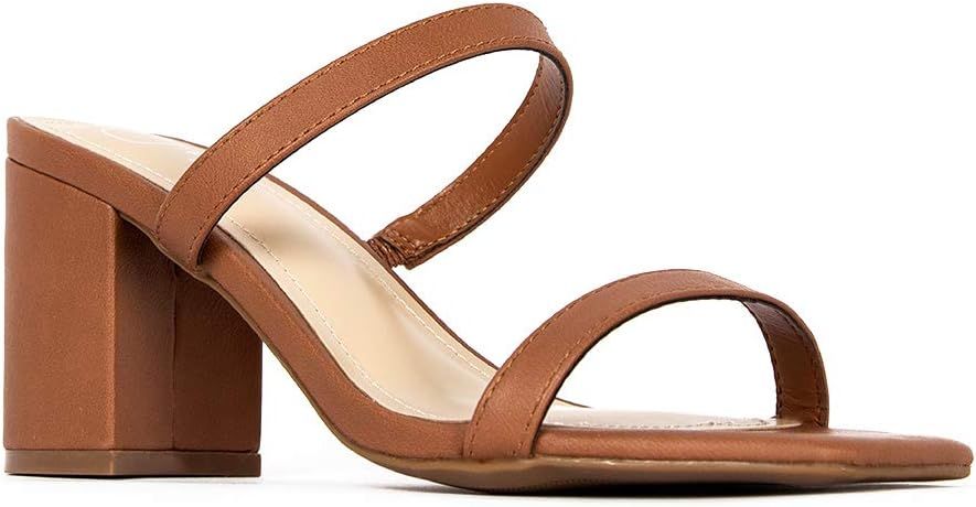 J. Adams Stormi Mules for Women - Square Toe Double Band Low Block Heel Sandals | Amazon (US)
