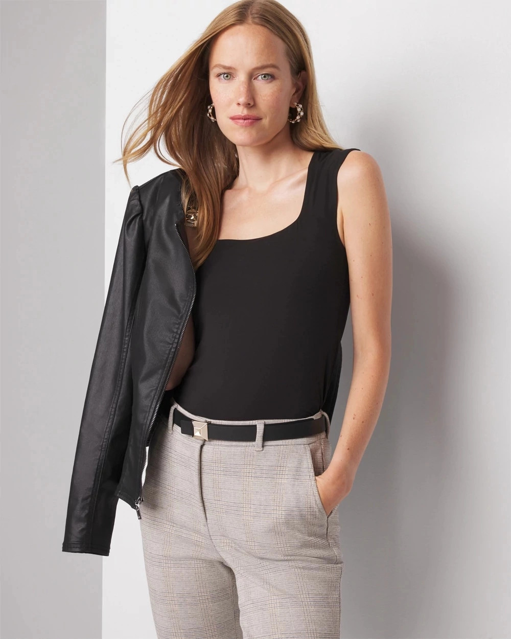 Women's Square-Neck Top in Black size XXS | White House Black Market FORME | White House Black Market