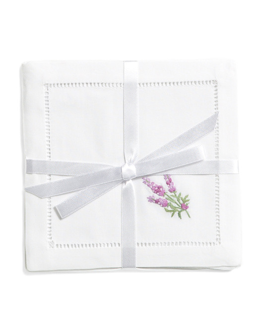 4pk Hand Embroidered Lavender Botanical Cocktail Napkins | TJ Maxx