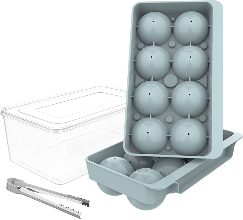 WIBIMEN Large Ice Cube Tray, 2.5 INCH Whiskey Ice Mold, 2 Pack Sphere Ice Cube Mold with Bin&Tong... | Amazon (US)