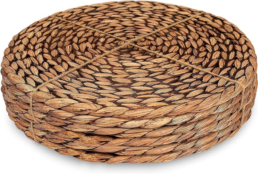 CENBOSS Woven Placemats (13.5" Set of 6, Brown Wash) Round Placemats, Wicker Placemats, Rattan Pl... | Amazon (US)