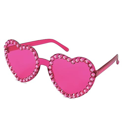 Zando Rhinestone Heart Shaped Sunglasses - Hot Pink Pink Heart Glasses Accessories for Women | Amazon (US)