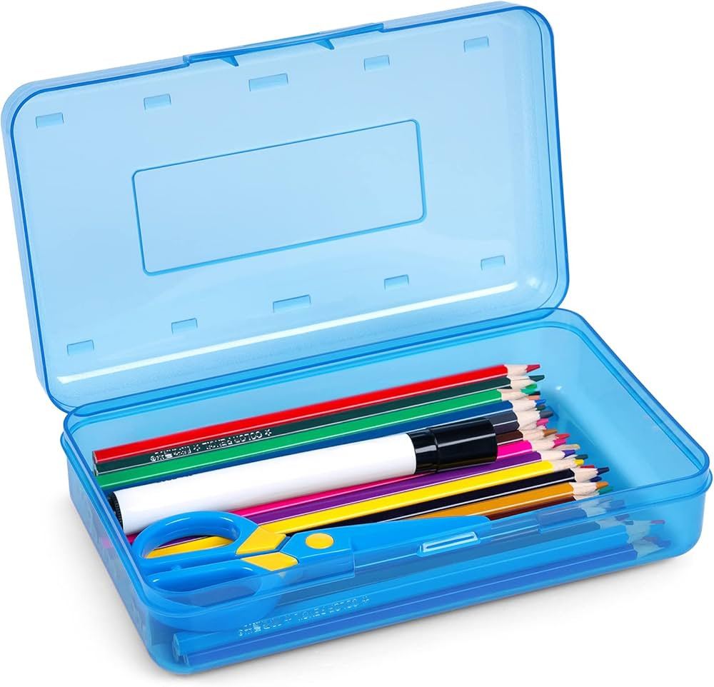 GAMENOTE Plastic Pencil Case Box with Lid Snap Closure, Large Capacity School Supplies Storage Or... | Amazon (US)