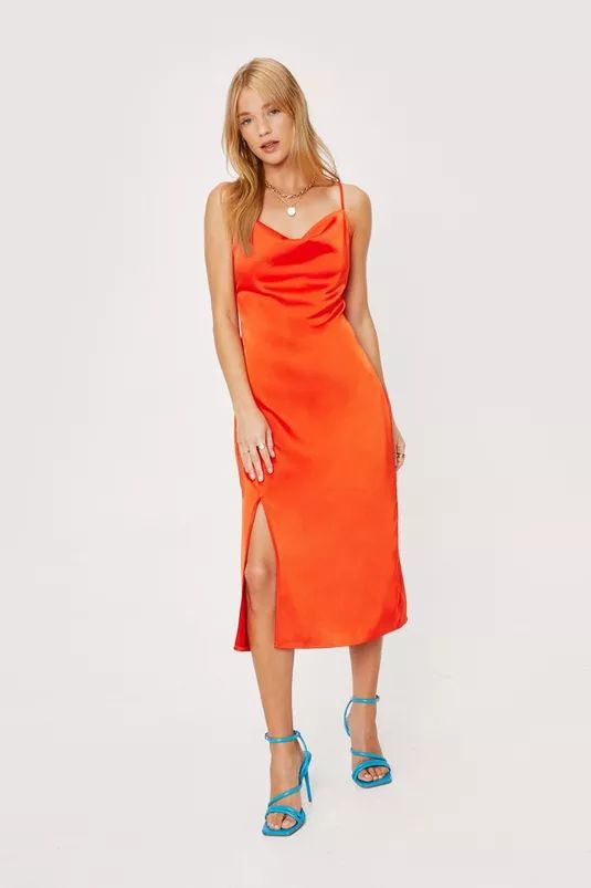 Petite Cowl Neck Split Hem Midi Dress | Nasty Gal (US)