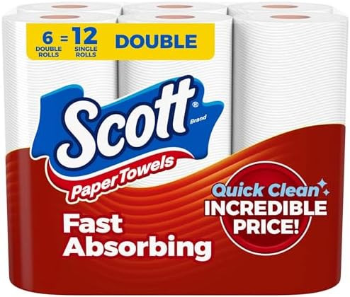 Scott Paper Towels, Choose-A-Sheet, 6 Double Rolls = 12 Regular Rolls (108 Sheets Per Roll) | Amazon (US)