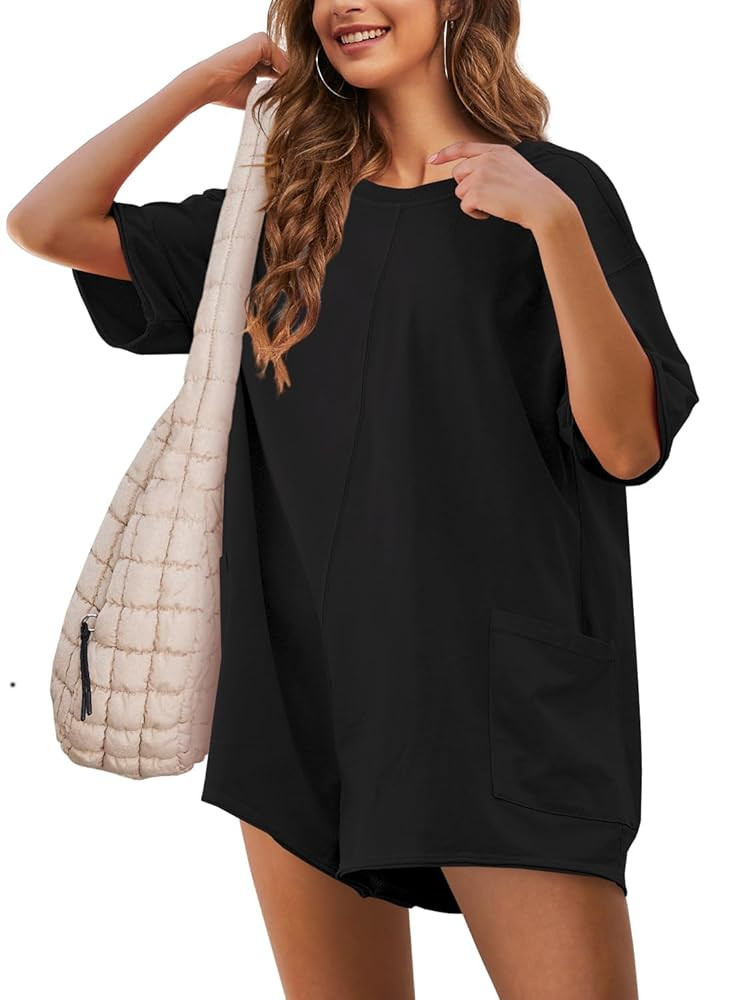 UANEO Rompers for Women Casual Oversized Athletic Jumpsuits Overalls Workout Hot Shot Tee Romper | Amazon (US)