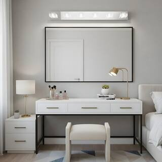 37.8 in. 6-Light LED Bathroom Vanity Light with Acrylic Shade and Dimmable 6000K Light | The Home Depot