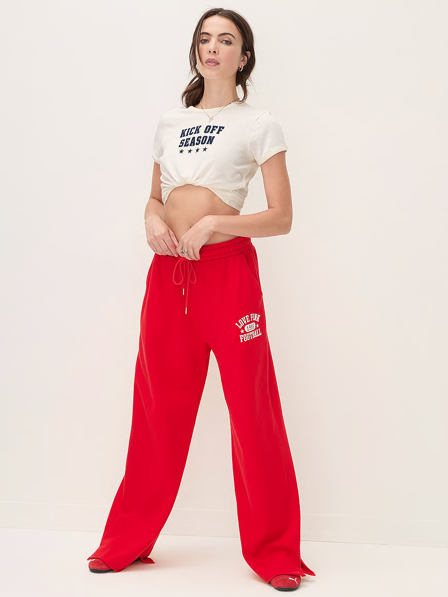 Buy Ivy Fleece Wide-Leg Split-Hem Sweatpants, Bright Vermillion Game Day - Order Bottoms online -... | Victoria's Secret (US / CA )